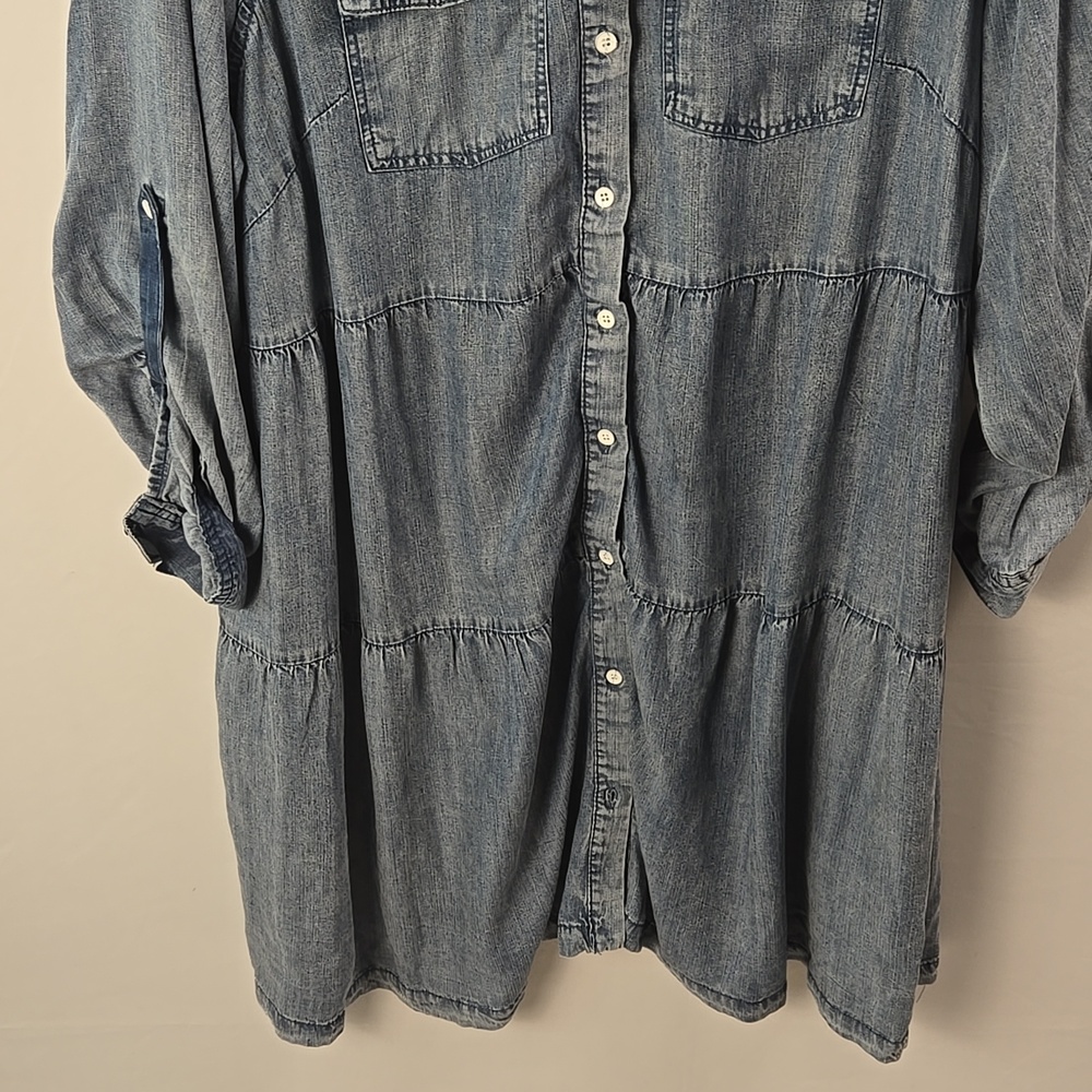 Velvet Heart Long Sleeve Denim Button Down Tiered Dress 1X Country Boho Western - Picture 3 of 11